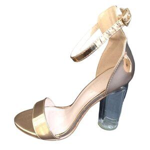 Charlotte Russe Heels Womens Sz 8 Rose Gold Adjustable Strap Clear Glass Heel